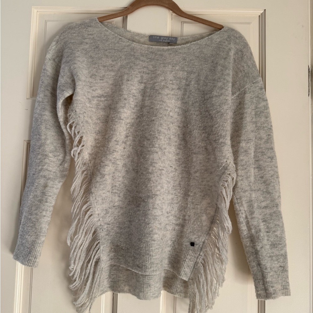 Chic Gray Fringe Shredded Sweater by One Gray Day